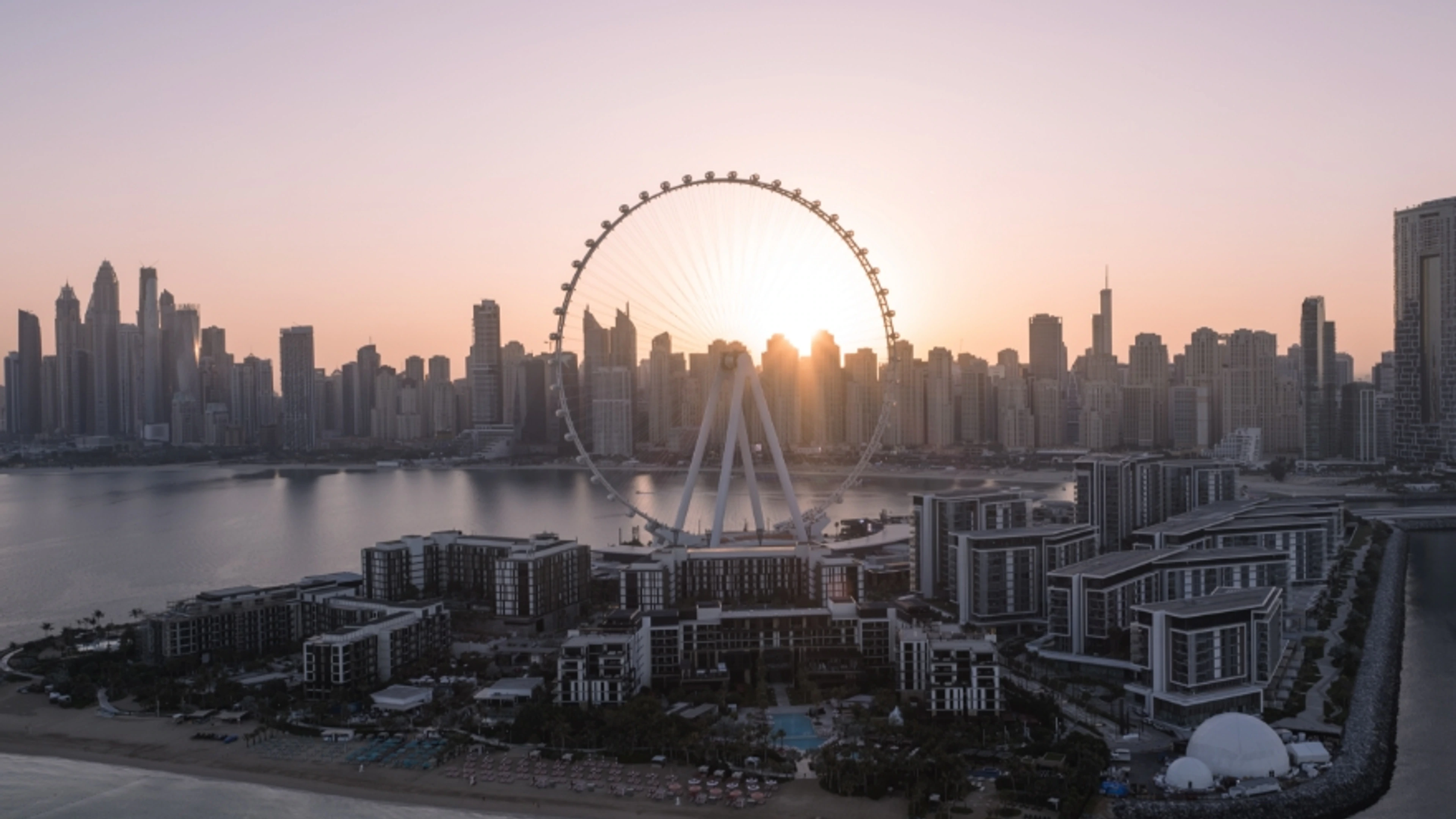 Bluewaters Island and Ain Dubai with the coastline behind