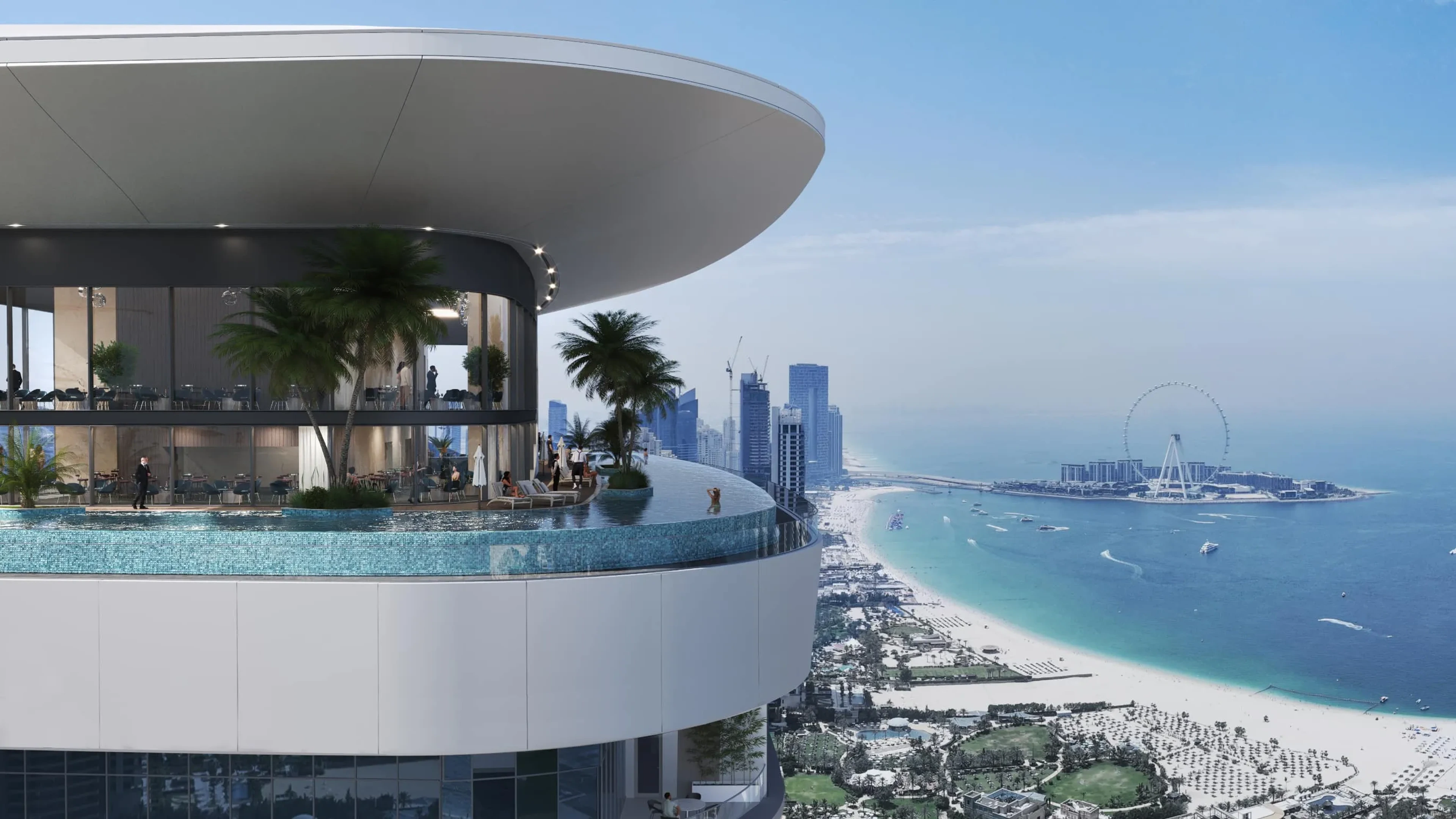 SeaHaven visualisation with a curved pool terrace overlooking Dubai Harbour